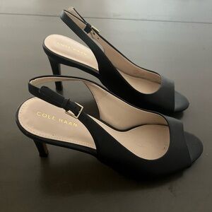 Cole Haan Black Slingback Peep-Toe Heels